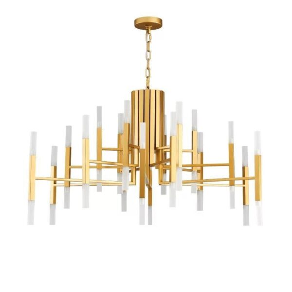Modern Nordic Square Tube Metal Chandelier Lighting Gold - Image 2