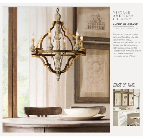 Rustic Retro Wooden Chandelier Lighting for Dining Room - Image 3