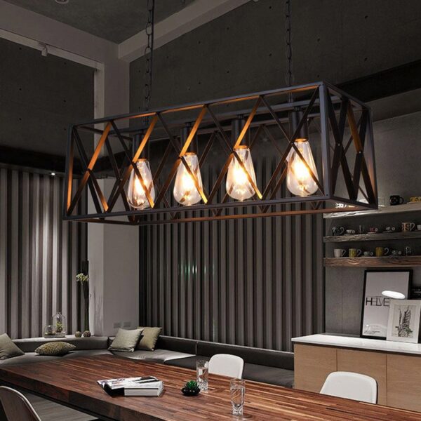 Vintage Industrial Black Iron Dining Room Pendant Light - Image 4