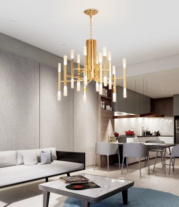 Modern Nordic Square Tube Metal Chandelier Lighting Gold - Image 9