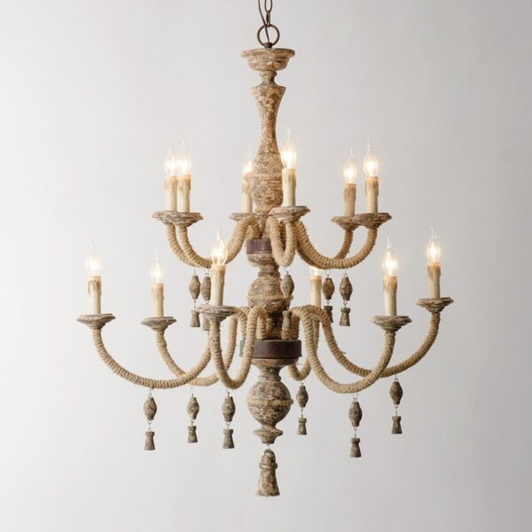 Vintage Rustic Wooden Chandelier Lighting 6/12-Lights - Image 3