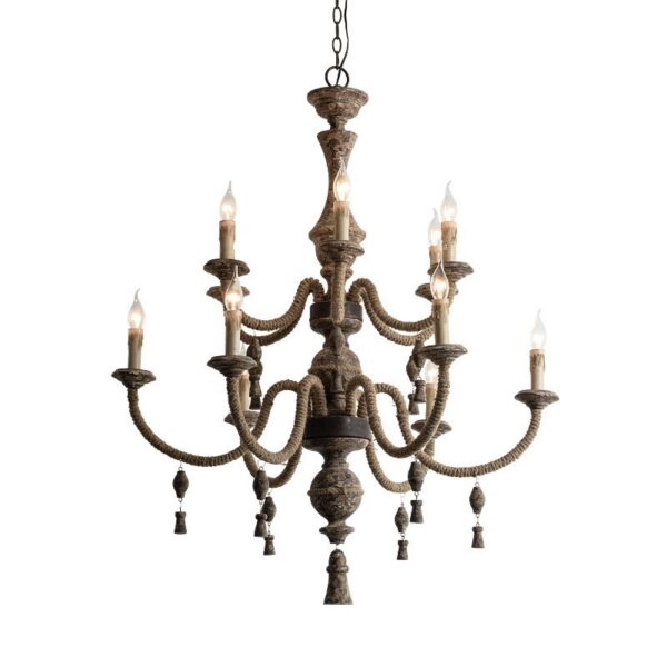 Vintage Rustic Wooden Chandelier Lighting 6/12-Lights