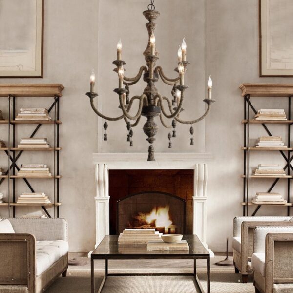 Vintage Rustic Wooden Chandelier Lighting 6/12-Lights - Image 4
