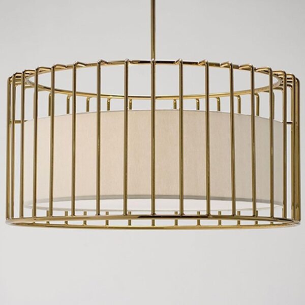 Nordic Modern Metal Cage Pendant Light With Fabric Shade - Image 3