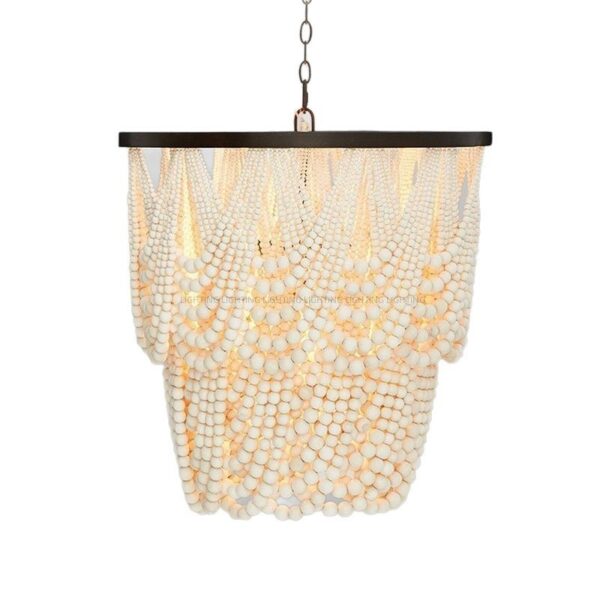 Rustic Nordic Wooden Beads Ceiling Pendant Light Dia 60CM