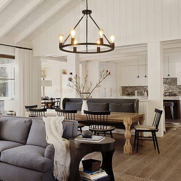 Industrial Iron Ring Round Chandelier Lighting Hanging Lamp - Image 6