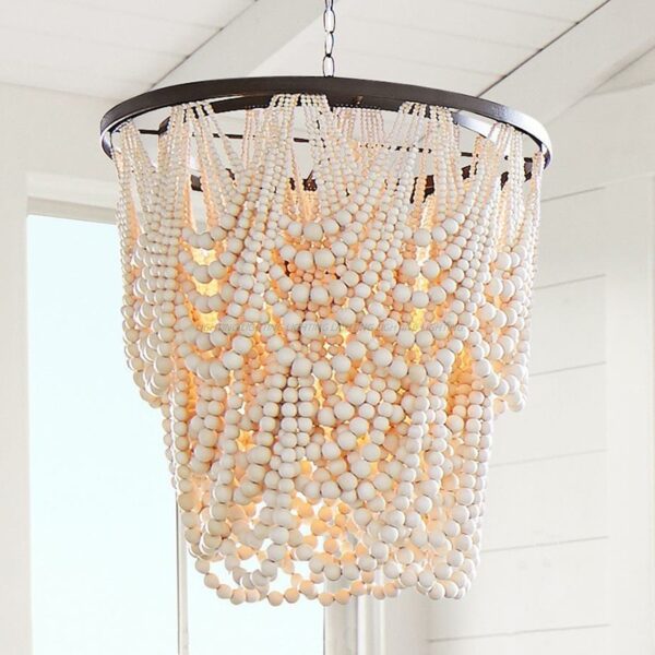 Rustic Nordic Wooden Beads Ceiling Pendant Light Dia 60CM - Image 8