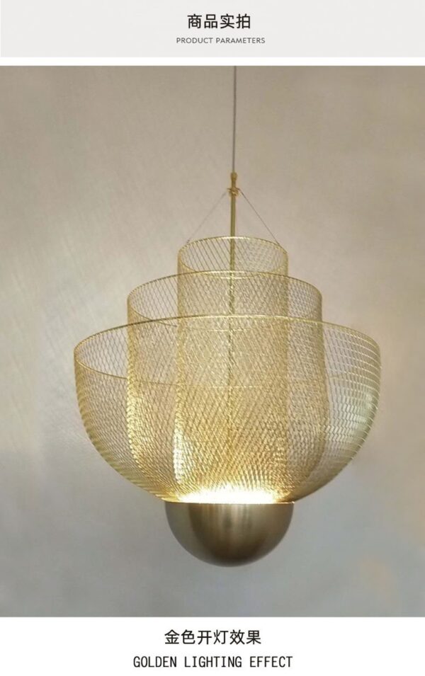 Modern Metal Grid Chandelier Lighting 3 Layer Gold Silver - Image 2