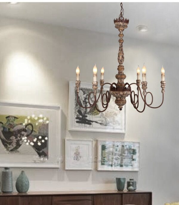 Vintage Rustic Wooden Chandelier Lighting for Dining Room - Image 4
