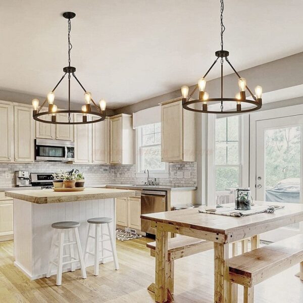 Industrial Iron Ring Round Chandelier Lighting Hanging Lamp - Image 5