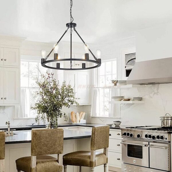 Industrial Iron Ring Round Chandelier Lighting Hanging Lamp - Image 4