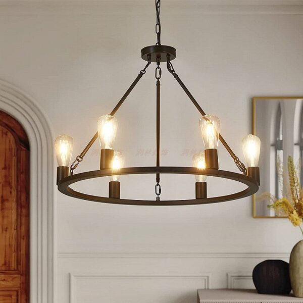 Industrial Iron Ring Round Chandelier Lighting Hanging Lamp - Image 3