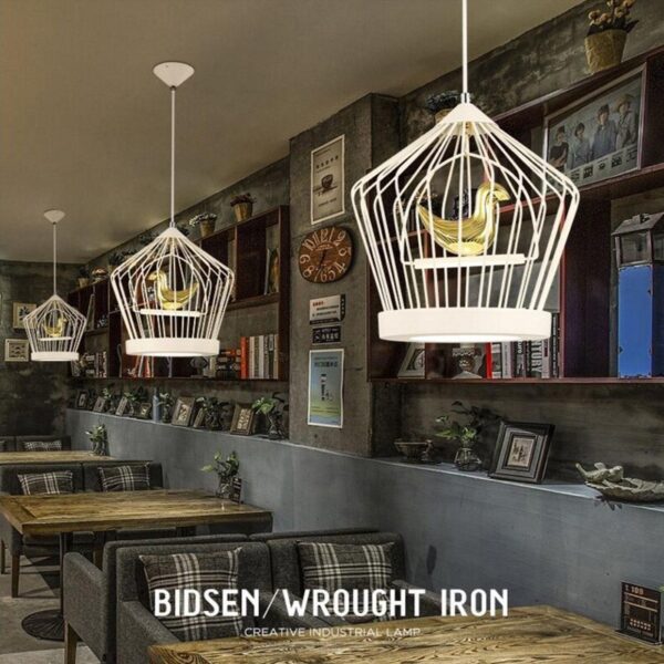 Modern Nordic Gold Metal Cage Ceiling Pendant Lights - Image 4
