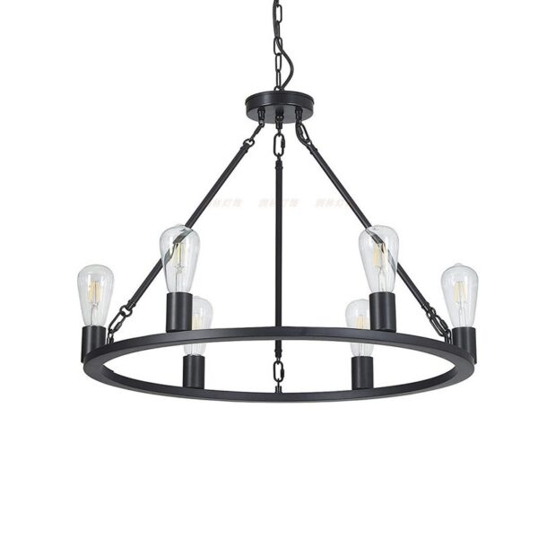 Industrial Iron Ring Round Chandelier Lighting Hanging Lamp - Image 2