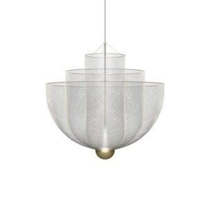 Modern Metal Grid Chandelier Lighting 3 Layer Gold Silver