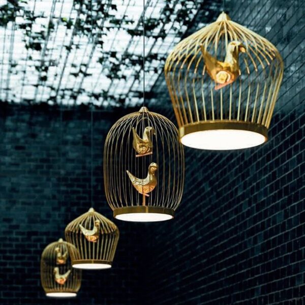 Modern Nordic Gold Metal Cage Ceiling Pendant Lights - Image 5