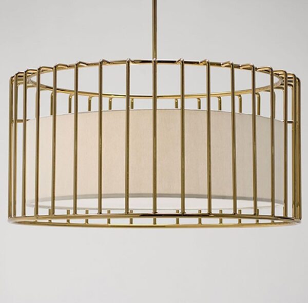 Nordic Modern Metal Cage Pendant Light With Fabric Shade - Image 7