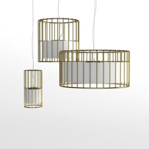 Nordic Modern Metal Cage Pendant Light With Fabric Shade