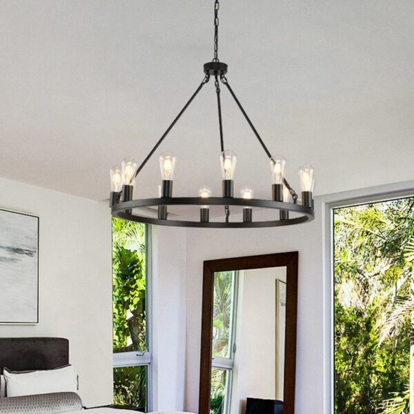 Industrial Iron Ring Round Chandelier Lighting Hanging Lamp - Image 10