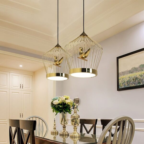 Modern Nordic Gold Metal Cage Ceiling Pendant Lights - Image 6