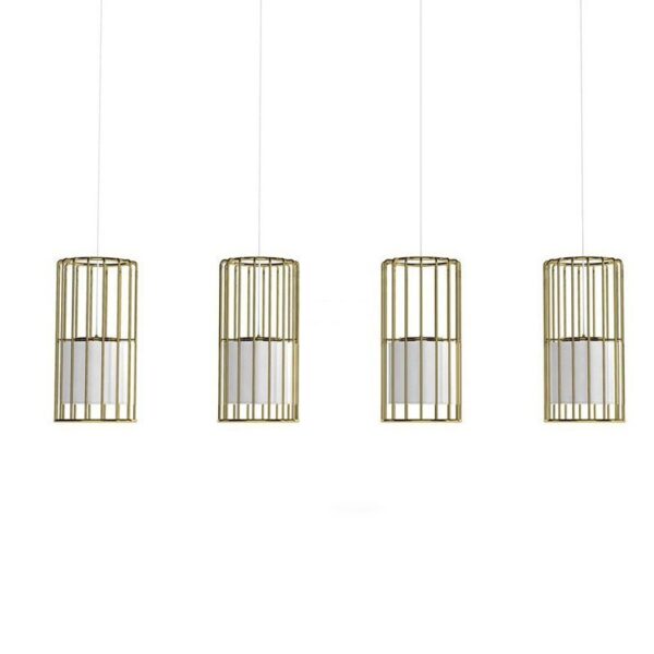 Nordic Modern Metal Cage Pendant Light With Fabric Shade - Image 4