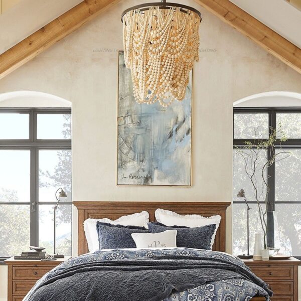 Rustic Nordic Wooden Beads Ceiling Pendant Light Dia 60CM - Image 6