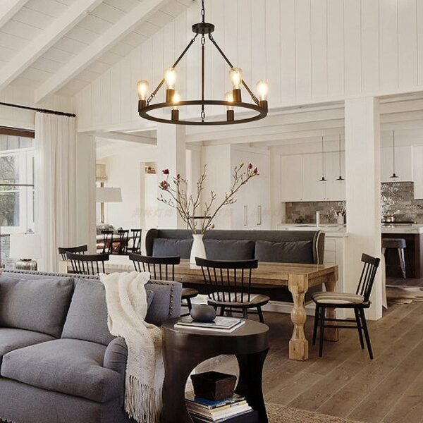 Industrial Iron Ring Round Chandelier Lighting Hanging Lamp - Image 9