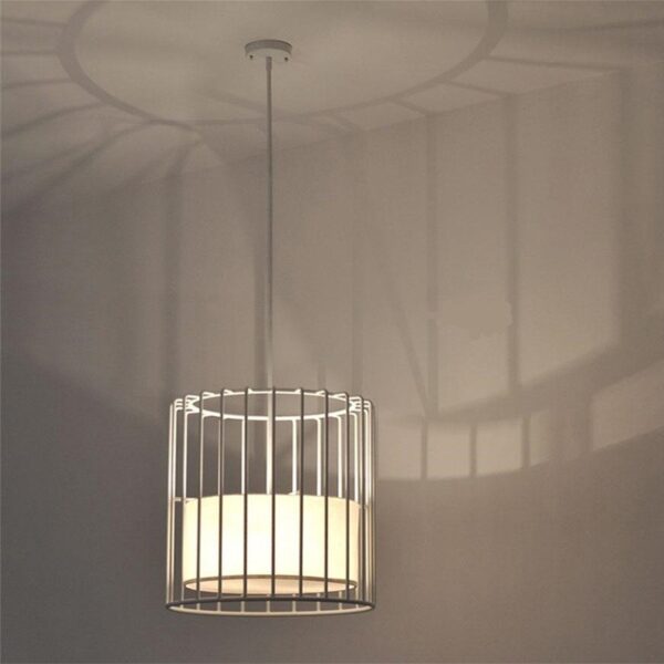 Nordic Modern Metal Cage Pendant Light With Fabric Shade - Image 8