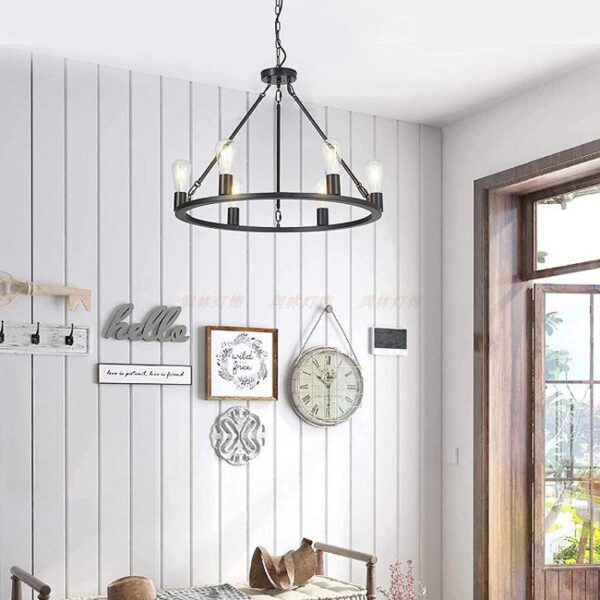 Industrial Iron Ring Round Chandelier Lighting Hanging Lamp - Image 7