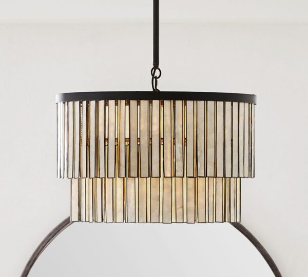 5-Light Farmhouse Coastal Capiz Seashells Chandelier in Matte Black with Rectangular Shells Panes for Dining - Image 6