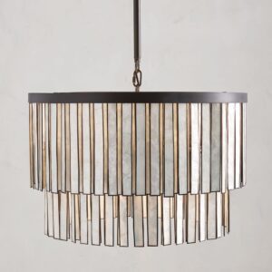 5-Light Farmhouse Coastal Capiz Seashells Chandelier in Matte Black with Rectangular Shells Panes for Dining