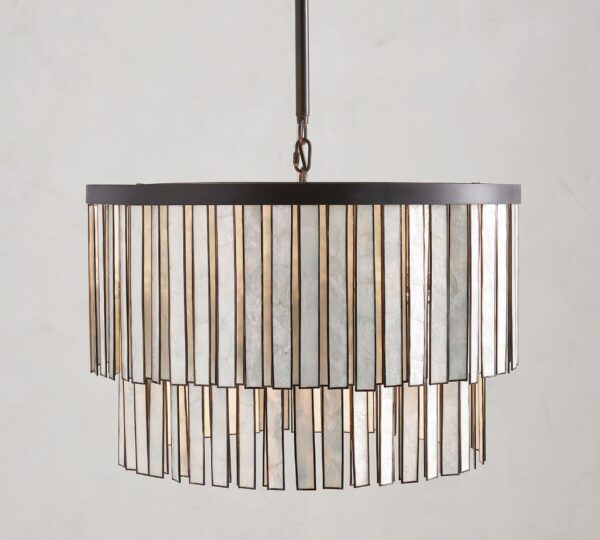 5-Light Farmhouse Coastal Capiz Seashells Chandelier in Matte Black with Rectangular Shells Panes for Dining